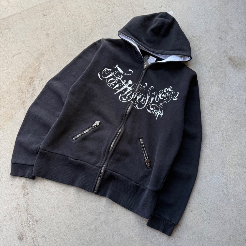 Y2K Womens NOTW Gothic Faith Proverbs 3:3 Heart Zipper Grunge Zip Hoodie L